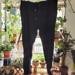 Plus Size Black Lace Up French Terry Joggers